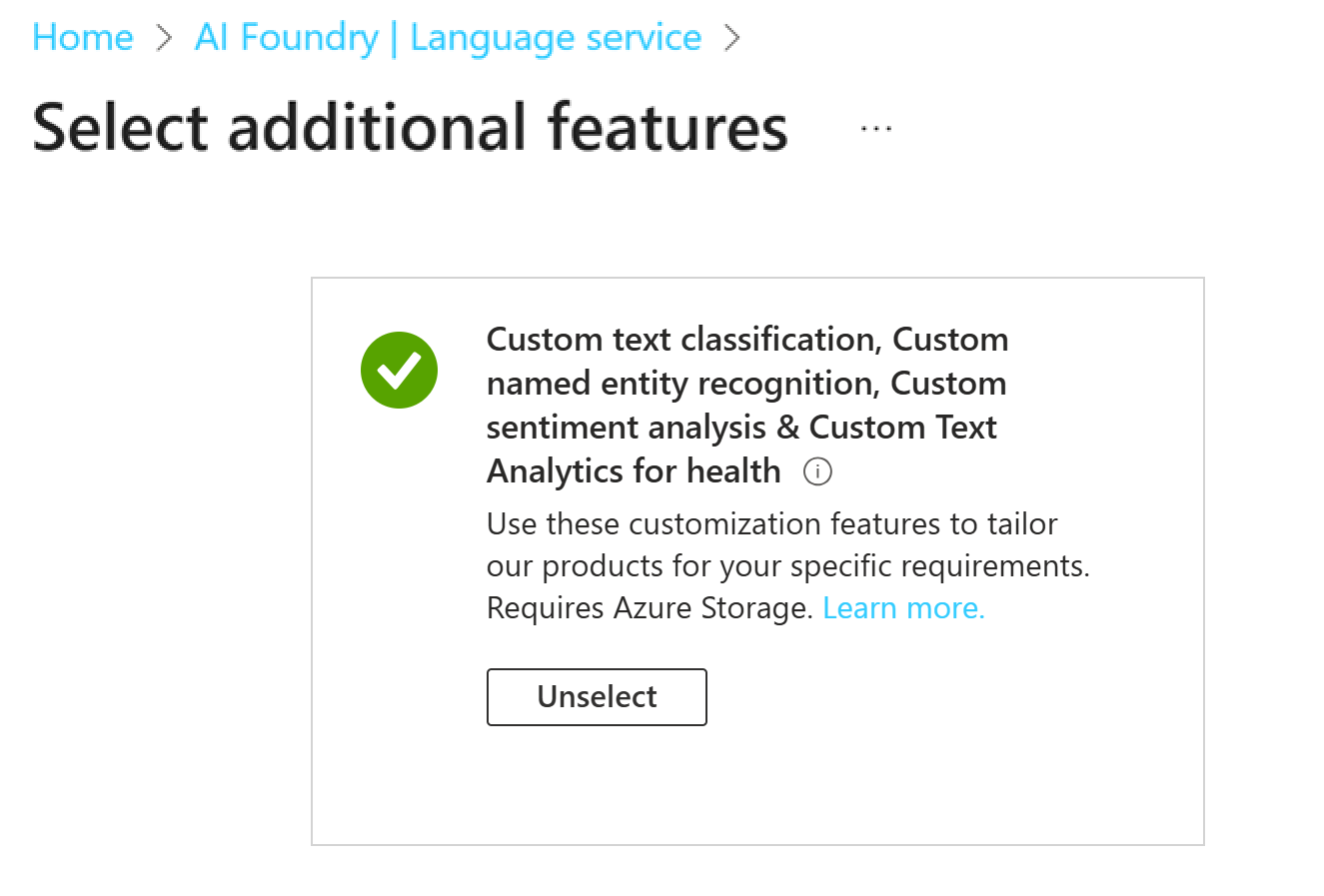 Screenshot of the select additional features option in the Foundry.