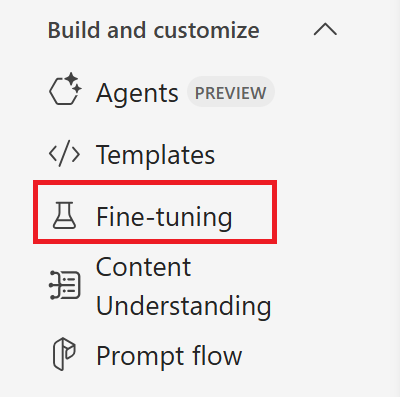 Screenshot of create fine-tuning button in the Foundry.