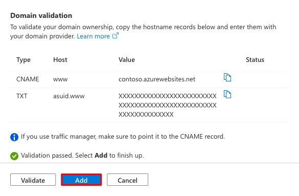 A screenshot that shows the Add button activated after validation.