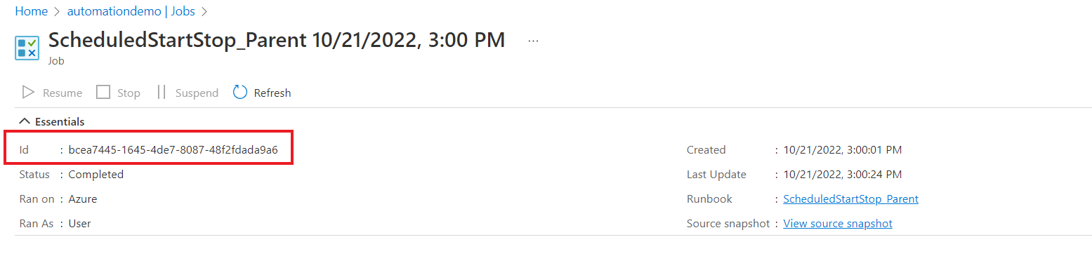 Screenshot Job ID within Job Summary Pane.