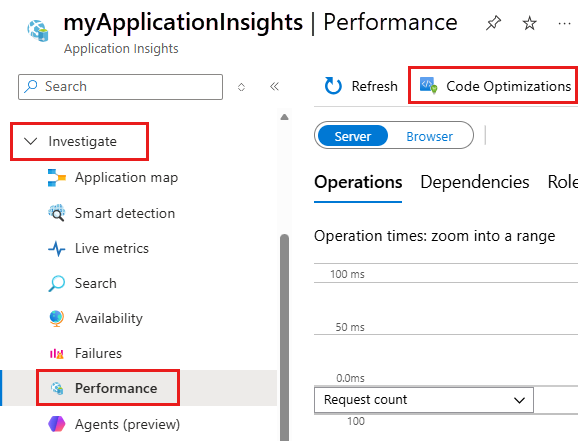 Screenshot of Code Optimizations located in the Performance page.