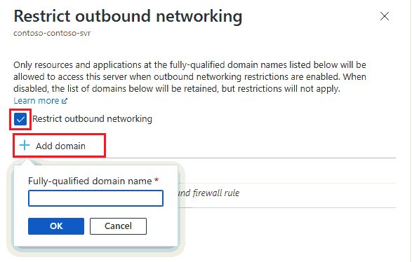 Screenshot of Outbound Networking pane with nothing selected.