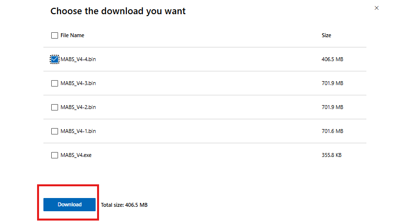 Screenshot showing the Microsoft Azure Backup files to download.