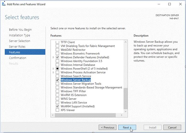 Select features window