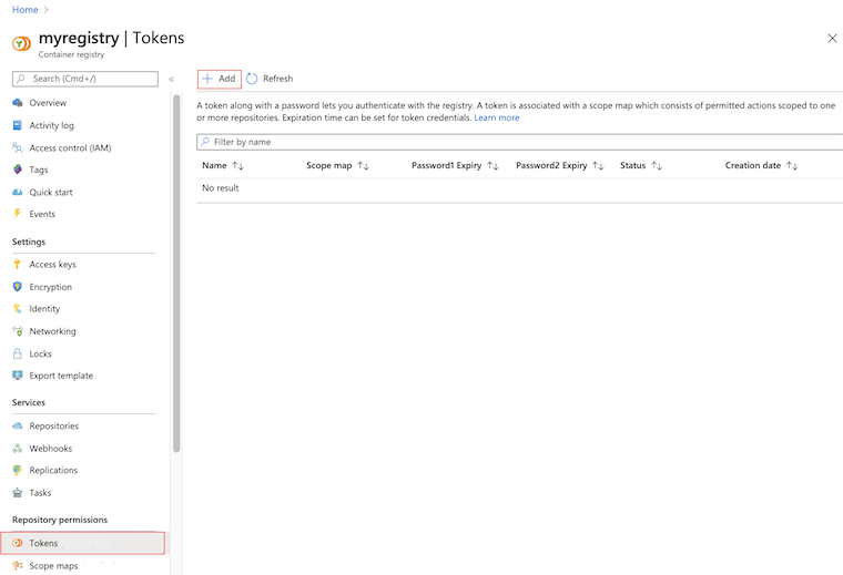 Screenshot of creating token in the portal.