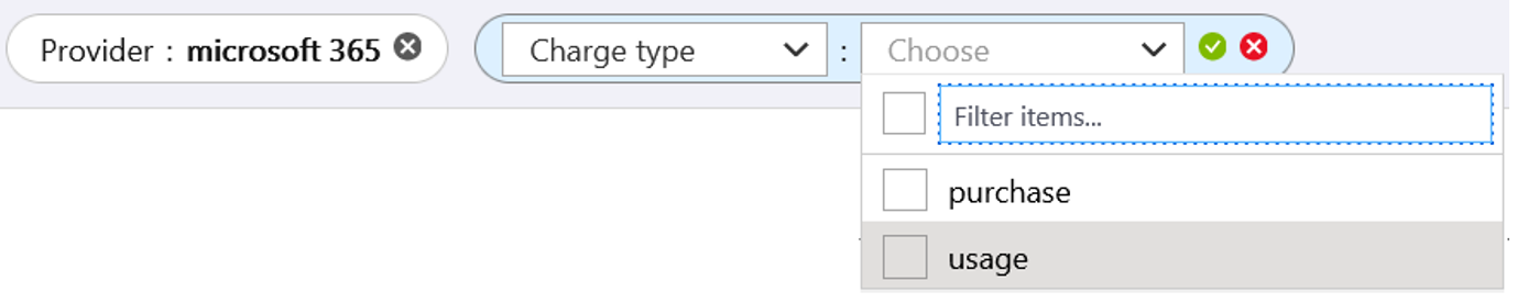 Screenshot showing Charge type filter selection.