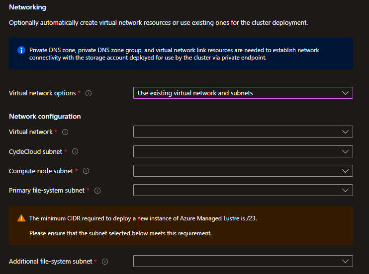 Screenshot of the Networking options for using an existing one.