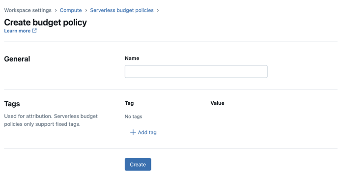 Create serverless budget policy UI