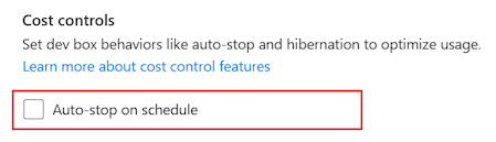 Screenshot of the edit dev box pool page showing the autostop on schedule option unselected.