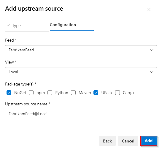 A screenshot displaying how to add a feed from your organization as an upstream source.