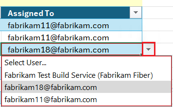 Screenshot that shows the Assigned to field dropdown list of recently used values.