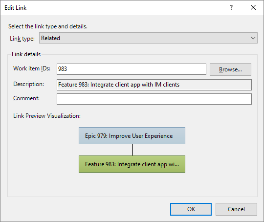 Screenshot of Edit link dialog for a selected link.