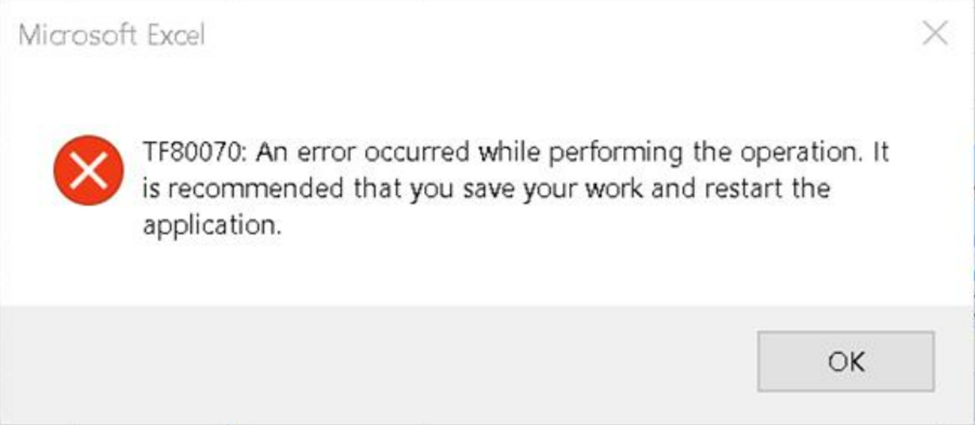 Screenshot showing error message for TF80070.