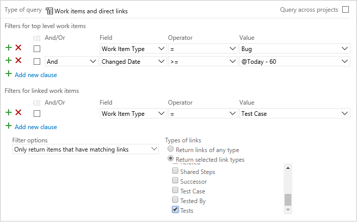 Screenshot that shows bugs and their linked test cases.