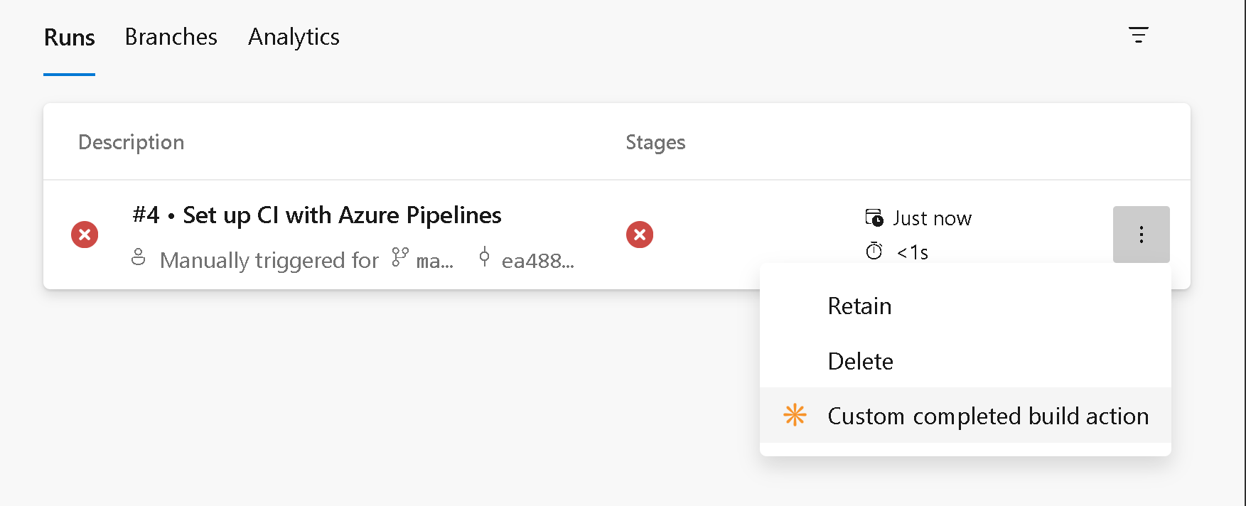 Screenshot of the completed build actions menu.