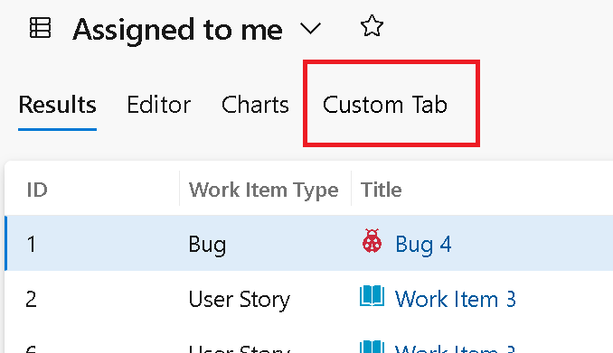 Screenshot of a custom tab in query results.