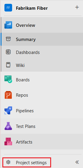 Screenshot showing how to navigate to Project settings and Service connections in Azure DevOps.