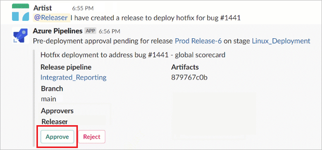 Screenshot of pipeline approval in Slack.