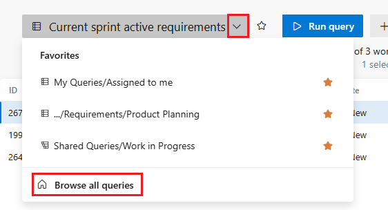 Screenshot of query navigation dropdown.