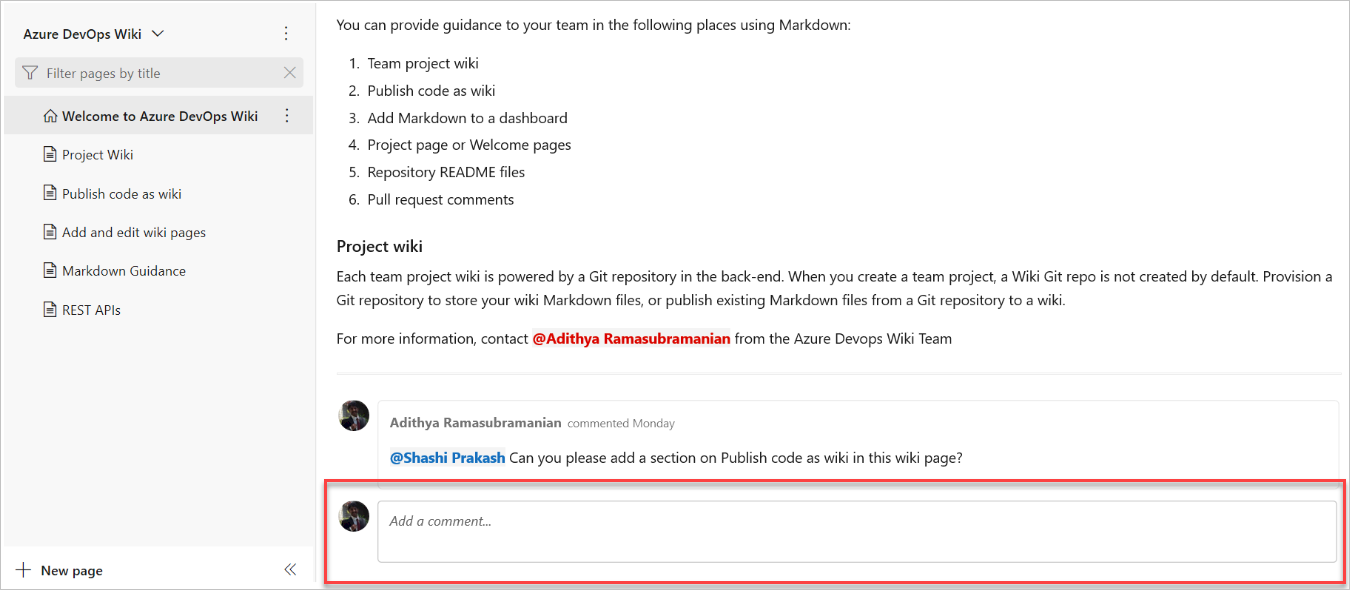Screenshot of a comment added on a wiki page.