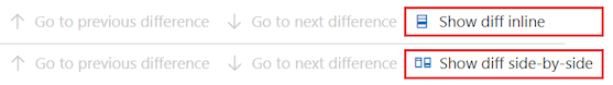 Screenshot that shows the view options for changes: Show diff side-by-side or Show diff inline.