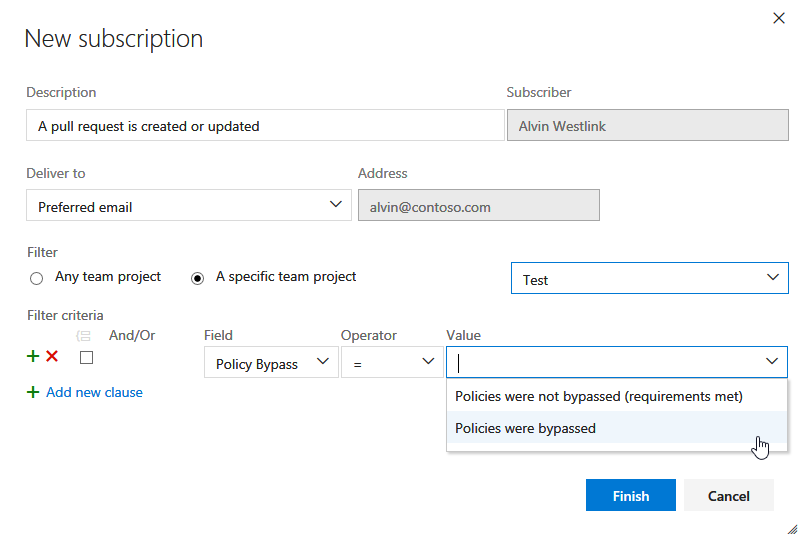 Bypass policy notification