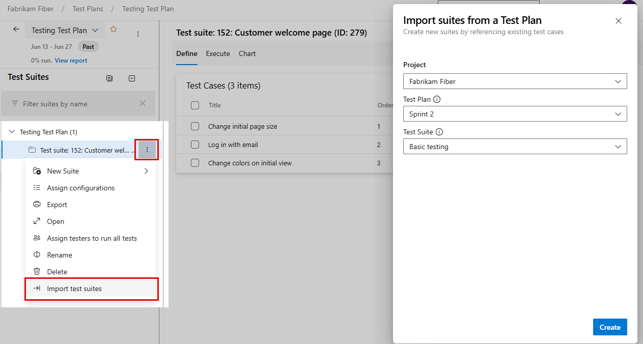Screenshot of the test suites tree import dialog.