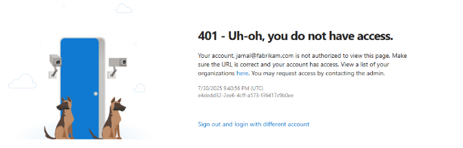 Screenshot shows Azure DevOps connection 401 error.