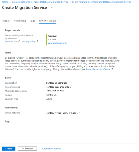 Screenshot of Select Review+Create.