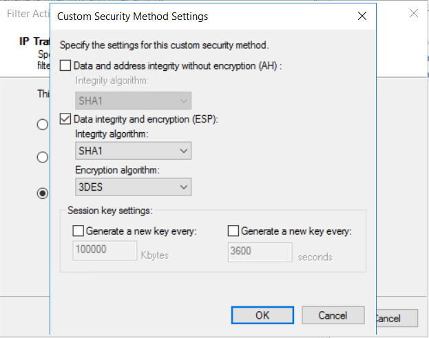 Screenshot of the custom security method settings.