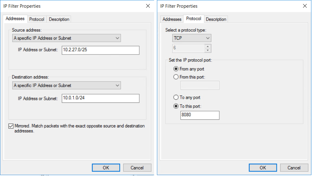 Screenshot of the second IP filter entry settings.