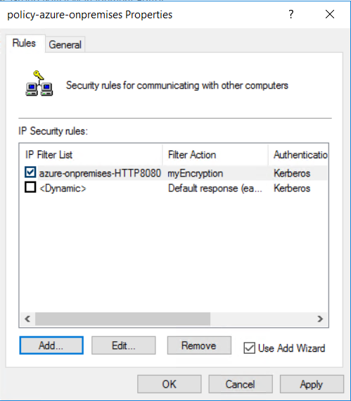 Screenshot of the completed security policy.