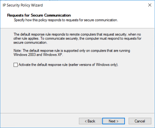 Screenshot of the IPsec policy wizard.