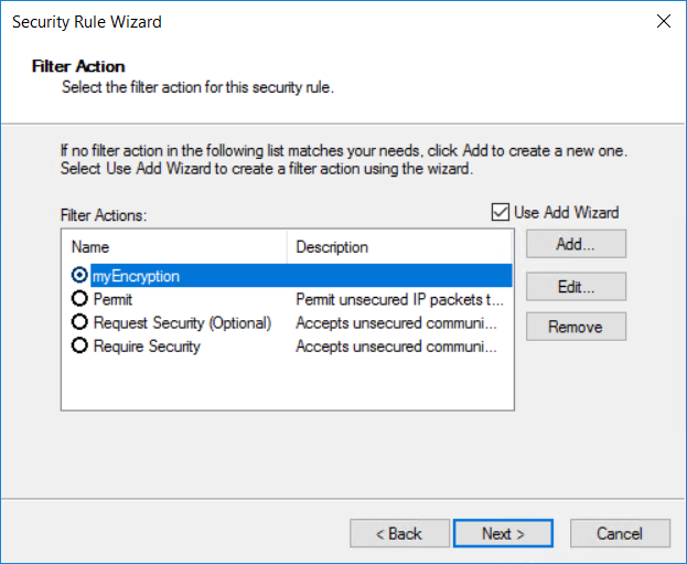 Screenshot of selecting the existing filter action.