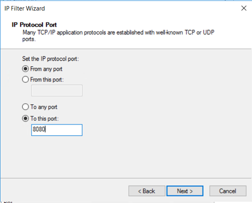 Screenshot of source and destination port settings.
