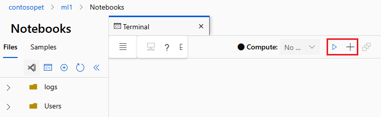 Screenshot that shows how to start or create a compute instance.