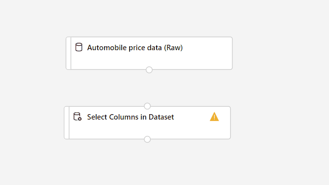 Animation that shows connecting Automobile price data component to select columns in dataset component.
