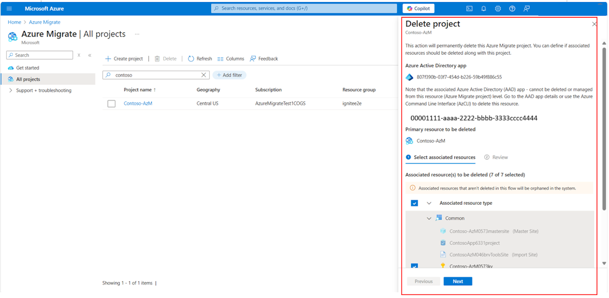 Window appears to delete a project.