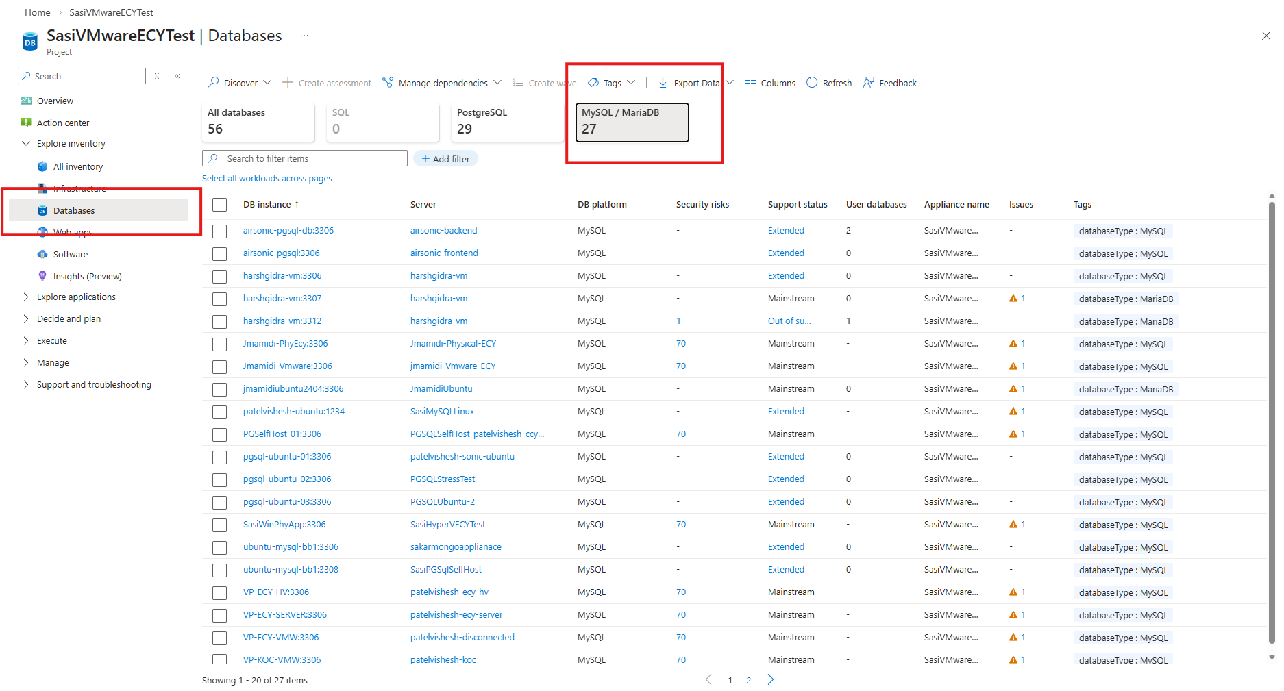 Screenshot on how to get started with creating scope for MySQL databases.