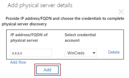 Screenshot shows how to add physical server details