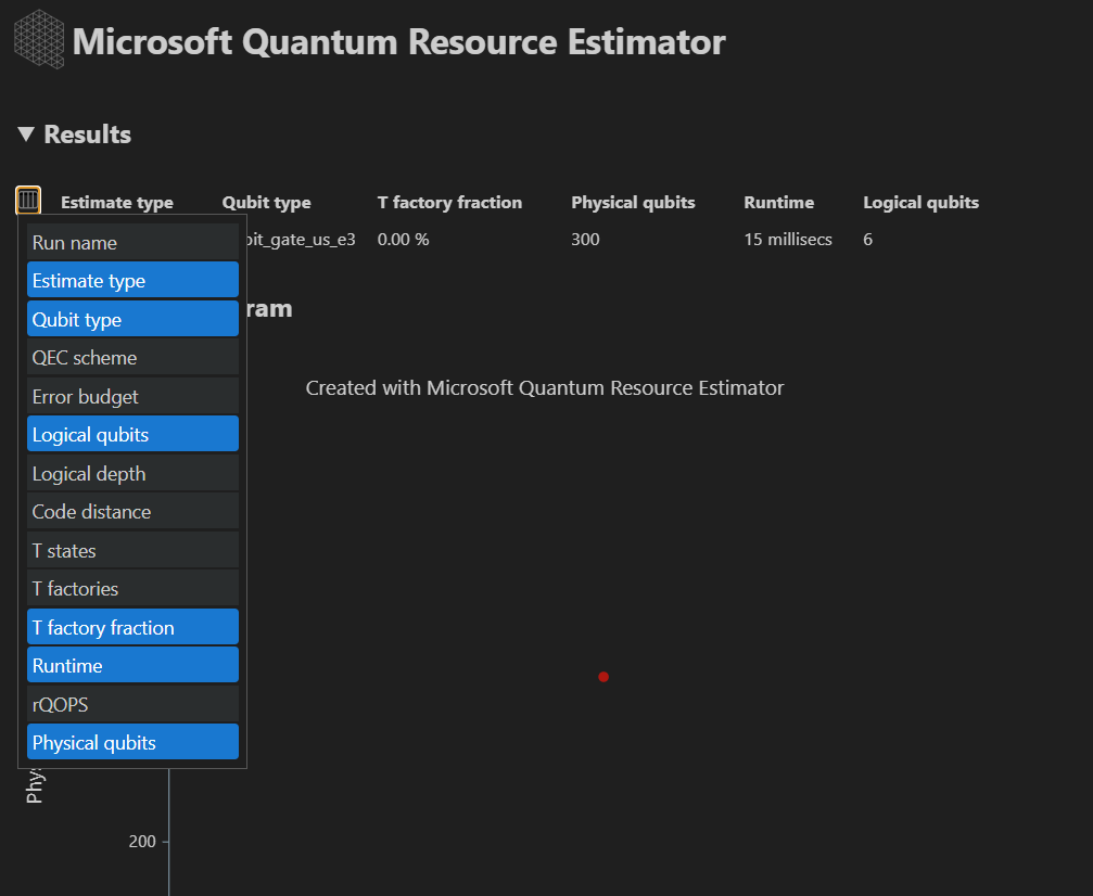 Screen shot showing how to display the menu to select the resource estimate outputs of your choice.