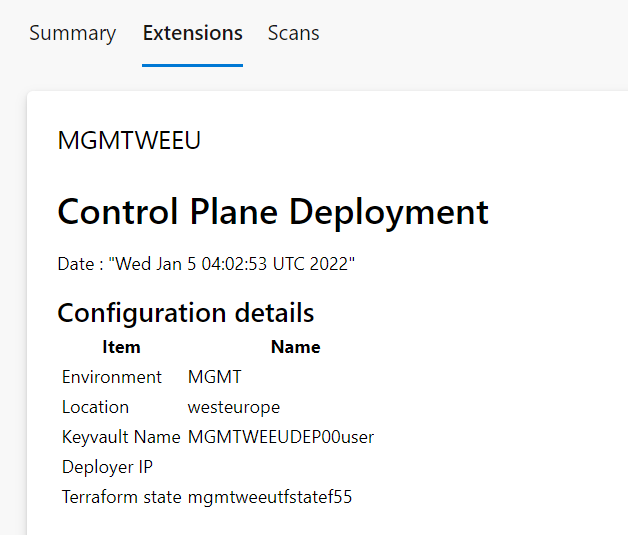 Screenshot that shows the pipeline results for the control plane deployment.