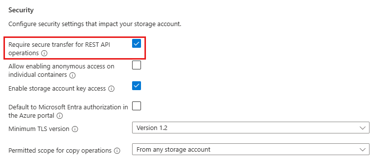Create storage account advanced tab
