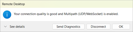 A screenshot of connection information showing that RDP Multipath is enabled.
