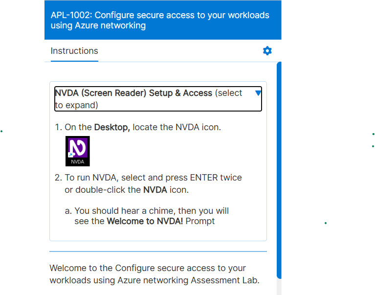 Screenshot of  access menu