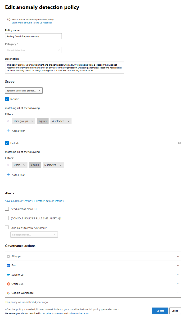 Screenshot that shows how to add scoped access to your anomaly detection policy.
