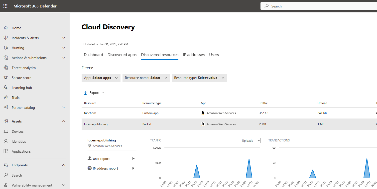 Screenshot that shows a list of discovered resources.