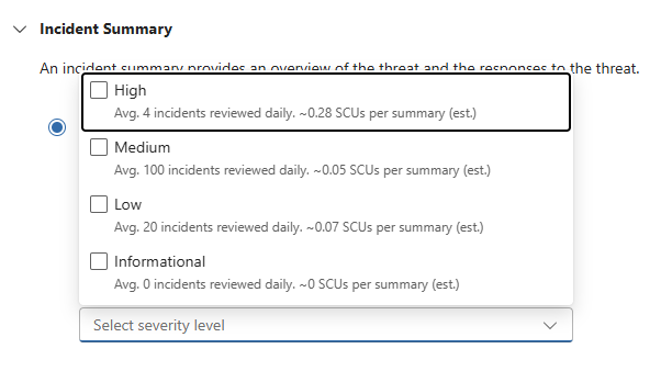 Screenshot that shows the approximate number of incidents of each severity level.