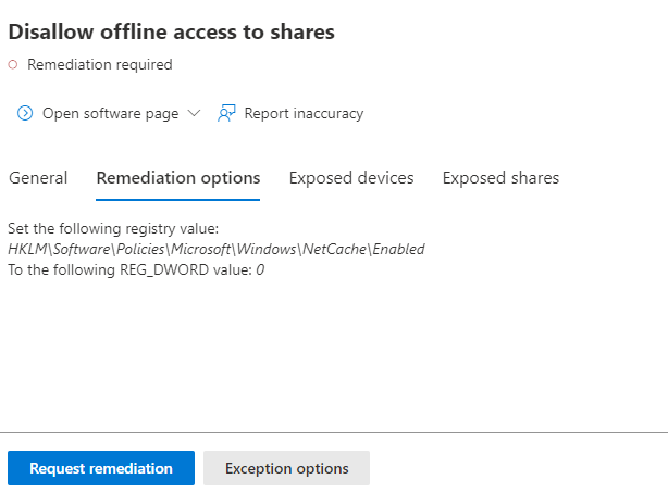 Network shares configuration remediation options
