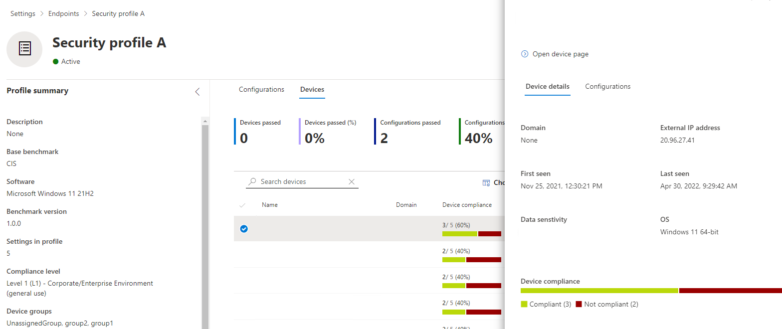 Devices tab in the profile page
